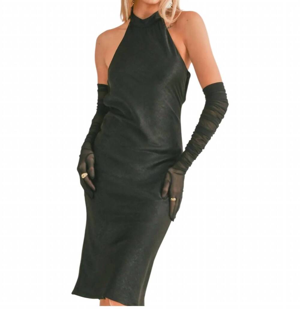 NEW SAGE THE LABEL aphrodite halter back cowl midi dress in black